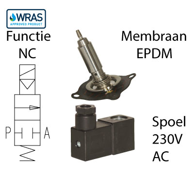 2/2 NC Wras, EPDM, 230V/50-60Hz