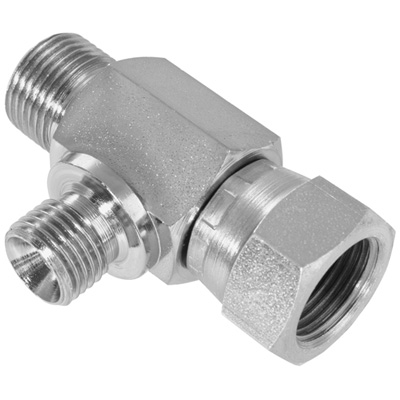 Zij-tee verlopend - 2 x BSP male 60° binnenconus/BSP female swivel 60° buitenconus